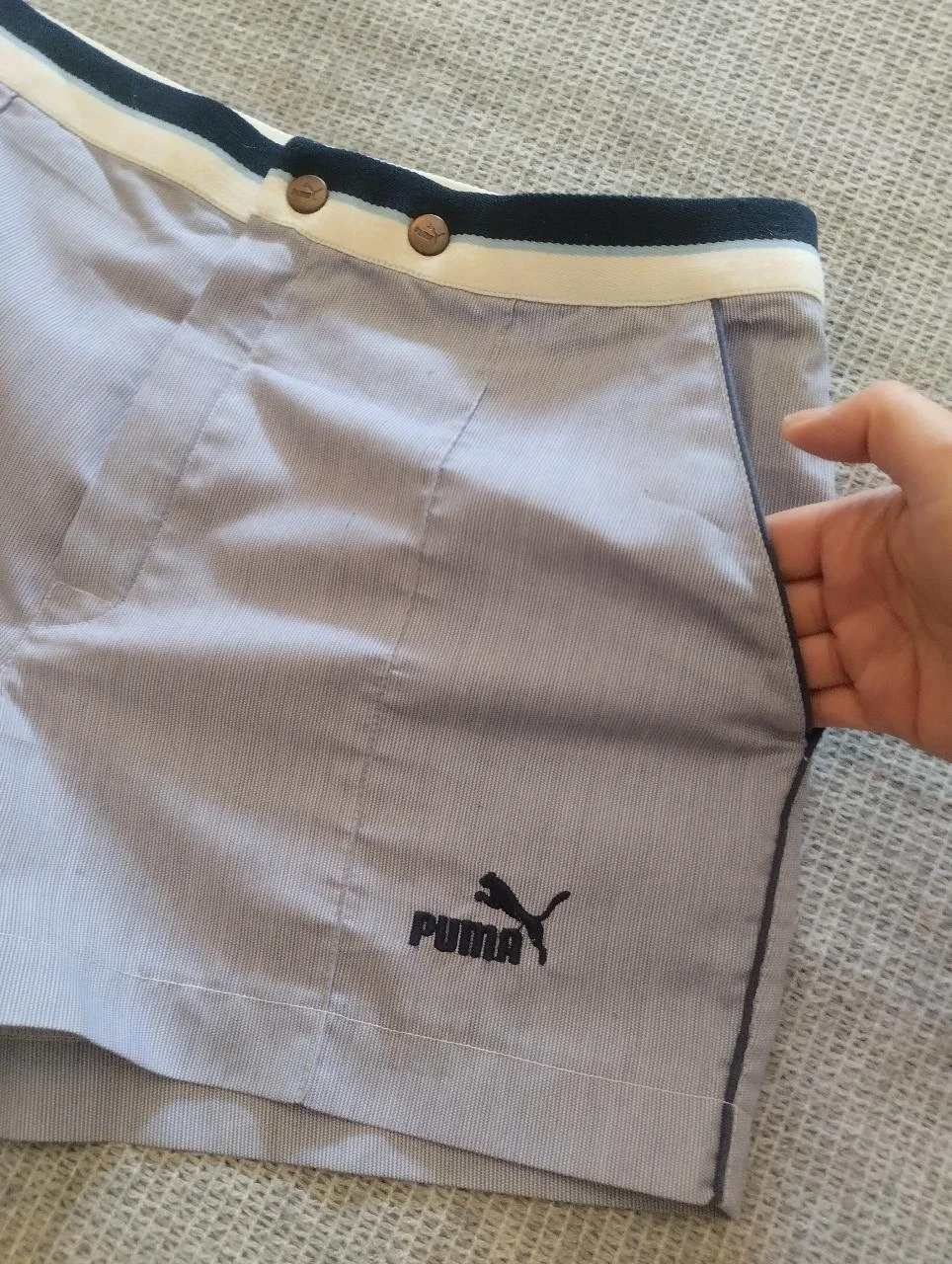 Puma Short de sport rayé blanc et bleu marine pour femmes M Léger été Y2K – photo 7